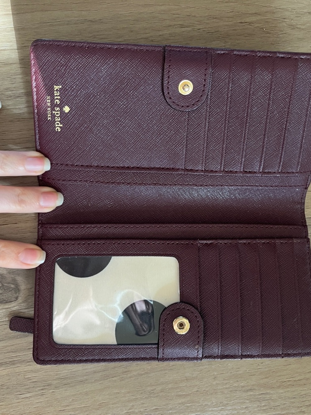 kate spade Burgundy Saffiano Wallet with Gold Logo - Picture 3 of 9